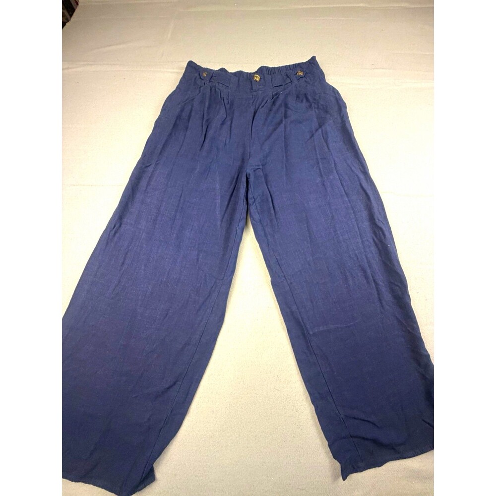 Sienna Sky Women's Blue Rayon Linen Wide-Leg High Rise Pleated Pants M